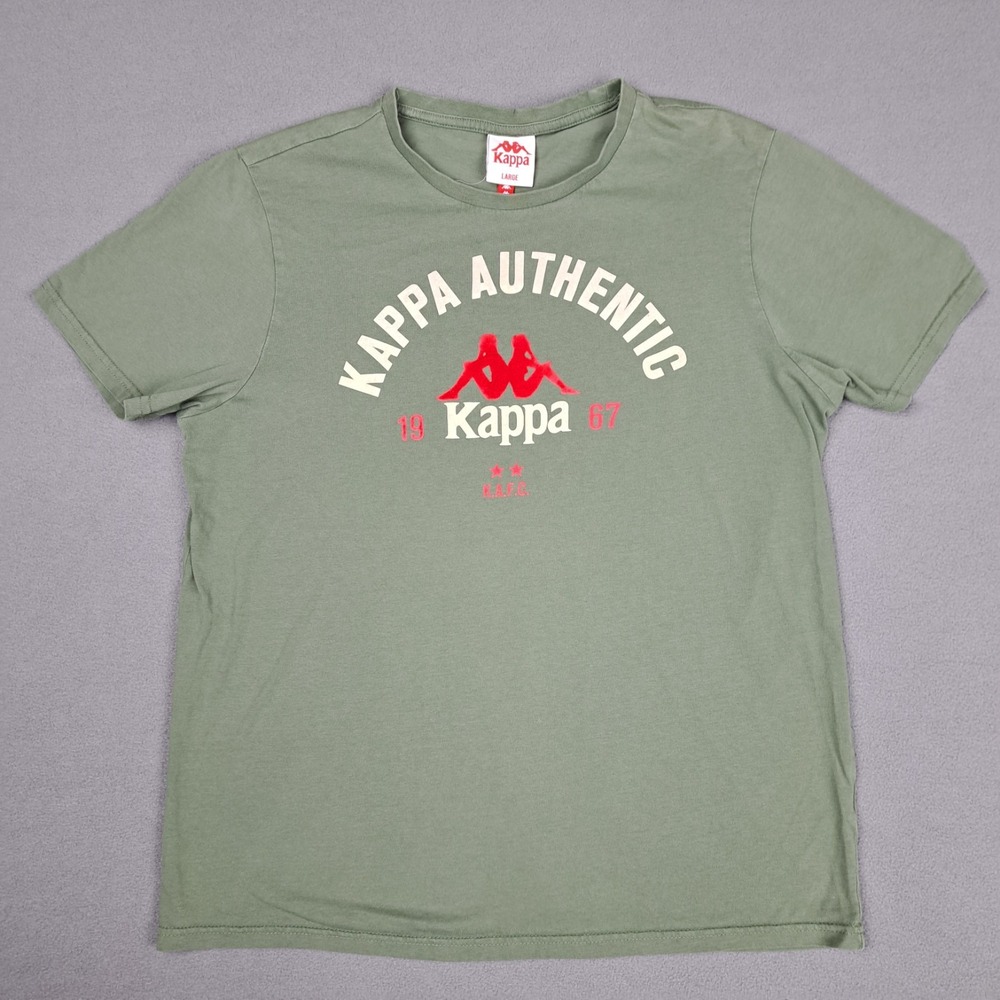 Kappa‎ Shirt Mens Fits Medium Green Red Felt Logo Short Sleeve